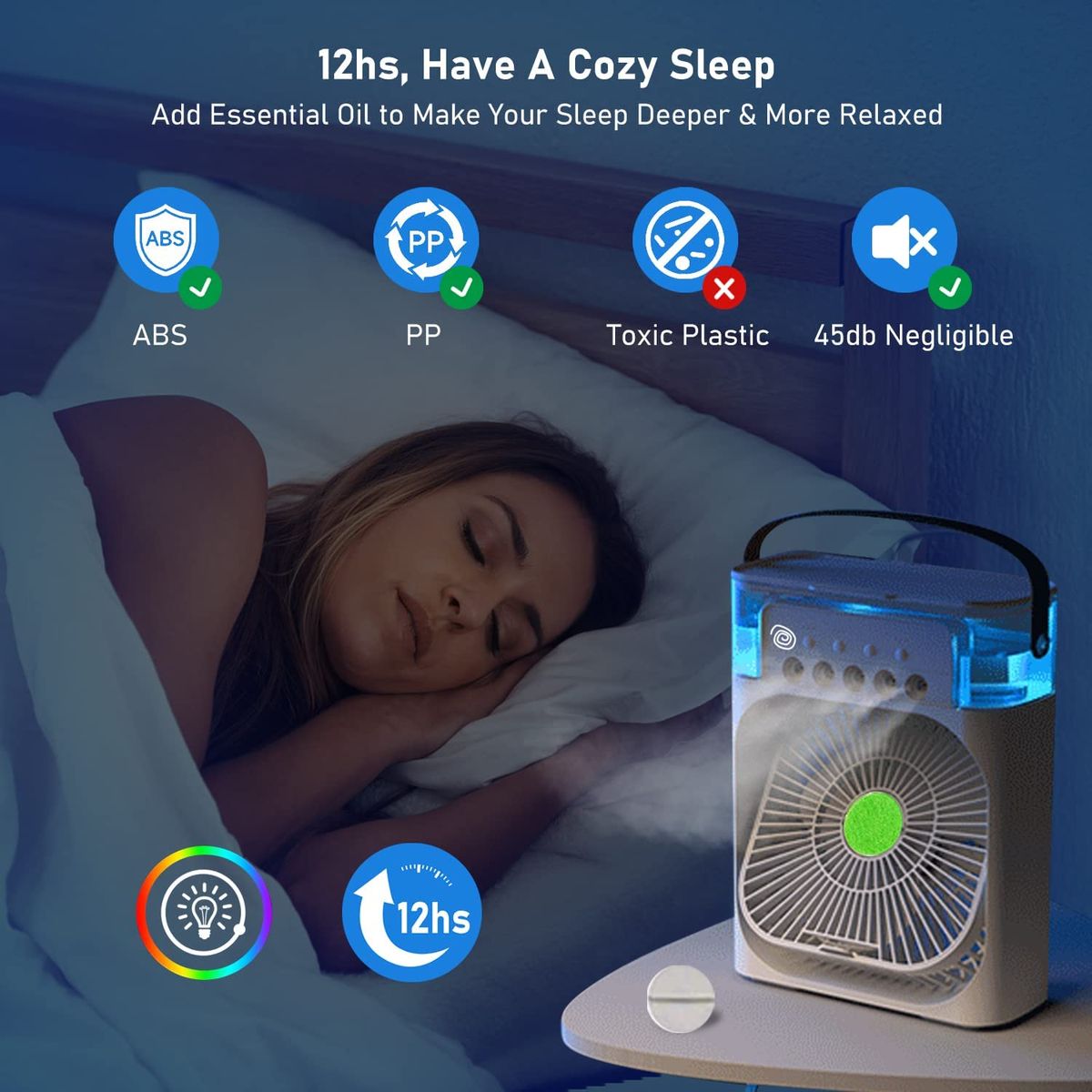 Mini climatiseur portable avec brumisateur intégré et éclairage LED